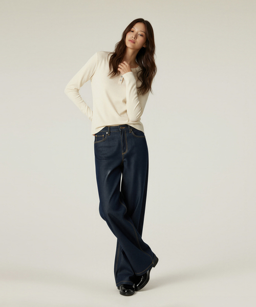 BUTTON SEOUL（ボタンソウル）の「[ウィメンズ] ライオセルソフトストレッチヘンリーネックロングスリーブTシャツ(4 COLORS)（Tシャツ/カットソー・レディース・ブラック/アイボリー/スカイブルー/ライトグレー・SMALL/MEDIUM/LARGE）」の6枚目の写真