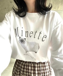 ねこ英字プリントロンT/長袖Tシャツ