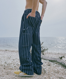 MAGOODGAN（メックウッドガン）の「パブン7505 カーペンターワイドフィットストライプダークインディゴデニムパンツ（デニムパンツ）」