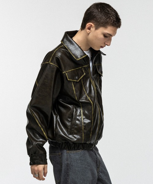 ILL'S（イルズ）の「VINTAGE-LIKE FAUX LEATHER BLOUSON / ヴィンテージライクフェイクレザーブルゾン メンズ レディース ユニセックス（ブルゾン・メンズ・ブラック/カーキ・M/L）」の20枚目の写真