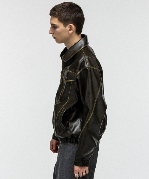 ILL'S（イルズ）の「VINTAGE-LIKE FAUX LEATHER BLOUSON / ヴィンテージライクフェイクレザーブルゾン メンズ レディース ユニセックス（ブルゾン・メンズ・ブラック/カーキ・M/L）」の18枚目の写真