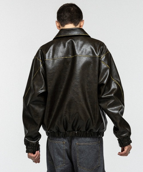 ILL'S（イルズ）の「VINTAGE-LIKE FAUX LEATHER BLOUSON / ヴィンテージライクフェイクレザーブルゾン メンズ レディース ユニセックス（ブルゾン・メンズ・ブラック/カーキ・M/L）」の19枚目の写真