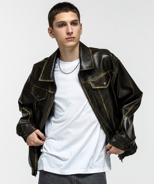 ILL'S（イルズ）の「VINTAGE-LIKE FAUX LEATHER BLOUSON / ヴィンテージライクフェイクレザーブルゾン メンズ レディース ユニセックス（ブルゾン・メンズ・ブラック/カーキ・M/L）」の17枚目の写真