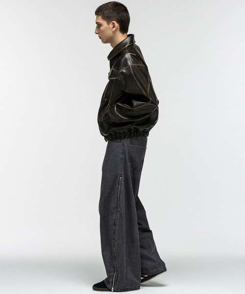 ILL'S（イルズ）の「VINTAGE-LIKE FAUX LEATHER BLOUSON / ヴィンテージライクフェイクレザーブルゾン メンズ レディース ユニセックス（ブルゾン・メンズ・ブラック/カーキ・M/L）」の8枚目の写真