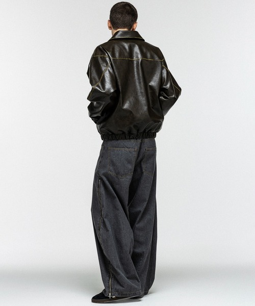 ILL'S（イルズ）の「VINTAGE-LIKE FAUX LEATHER BLOUSON / ヴィンテージライクフェイクレザーブルゾン メンズ レディース ユニセックス（ブルゾン・メンズ・ブラック/カーキ・M/L）」の9枚目の写真