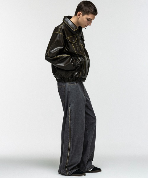 ILL'S（イルズ）の「VINTAGE-LIKE FAUX LEATHER BLOUSON / ヴィンテージライクフェイクレザーブルゾン メンズ レディース ユニセックス（ブルゾン・メンズ・ブラック/カーキ・M/L）」の10枚目の写真