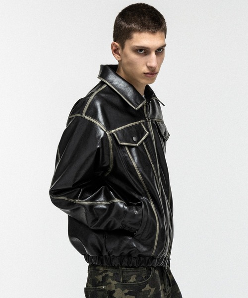 ILL'S（イルズ）の「VINTAGE-LIKE FAUX LEATHER BLOUSON / ヴィンテージライクフェイクレザーブルゾン メンズ レディース ユニセックス（ブルゾン・メンズ・ブラック/カーキ・M/L）」の13枚目の写真