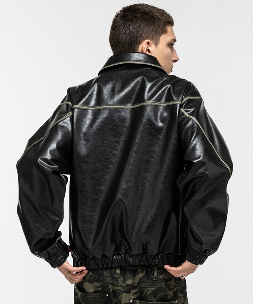ILL'S（イルズ）の「VINTAGE-LIKE FAUX LEATHER BLOUSON / ヴィンテージライクフェイクレザーブルゾン メンズ レディース ユニセックス（ブルゾン・メンズ・ブラック/カーキ・M/L）」の14枚目の写真