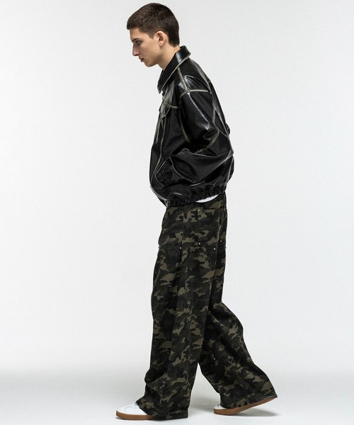 ILL'S（イルズ）の「VINTAGE-LIKE FAUX LEATHER BLOUSON / ヴィンテージライクフェイクレザーブルゾン メンズ レディース ユニセックス（ブルゾン・メンズ・ブラック/カーキ・M/L）」の4枚目の写真