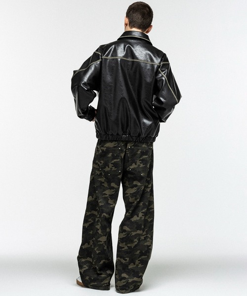 ILL'S（イルズ）の「VINTAGE-LIKE FAUX LEATHER BLOUSON / ヴィンテージライクフェイクレザーブルゾン メンズ レディース ユニセックス（ブルゾン・メンズ・ブラック/カーキ・M/L）」の5枚目の写真