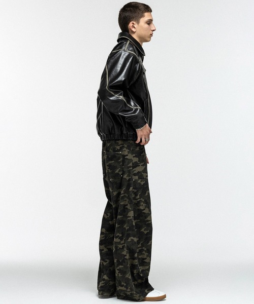 ILL'S（イルズ）の「VINTAGE-LIKE FAUX LEATHER BLOUSON / ヴィンテージライクフェイクレザーブルゾン メンズ レディース ユニセックス（ブルゾン・メンズ・ブラック/カーキ・M/L）」の6枚目の写真