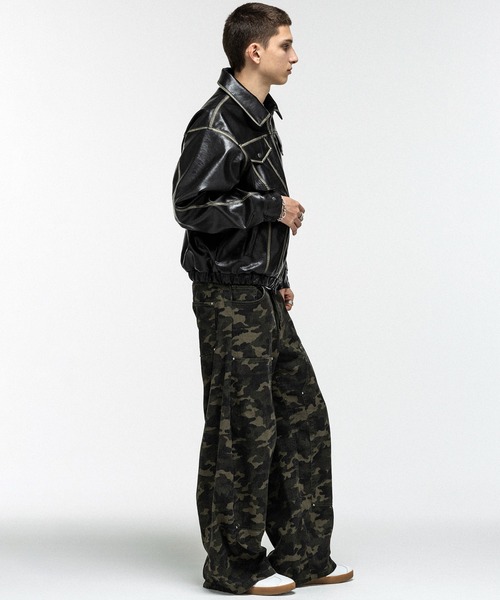 ILL'S（イルズ）の「VINTAGE-LIKE FAUX LEATHER BLOUSON / ヴィンテージライクフェイクレザーブルゾン メンズ レディース ユニセックス（ブルゾン・メンズ・ブラック/カーキ・M/L）」の7枚目の写真