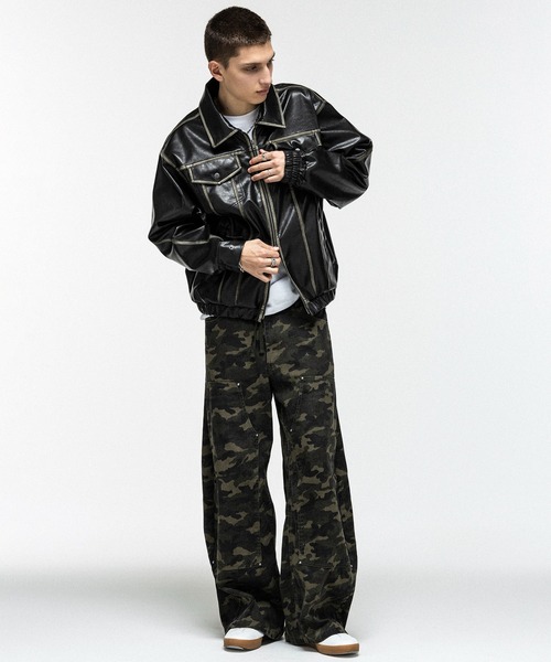 ILL'S（イルズ）の「VINTAGE-LIKE FAUX LEATHER BLOUSON / ヴィンテージライクフェイクレザーブルゾン メンズ レディース ユニセックス（ブルゾン・メンズ・ブラック/カーキ・M/L）」の15枚目の写真