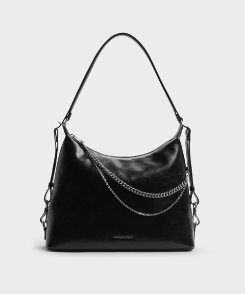 CHARLES & KEITH(チャールズ & キース)の「Atwood アトウッド チェーンホーボーバッグ(ショルダーバッグ・レディース・サンドグレー/スミクロ・L)」の16枚目の写真