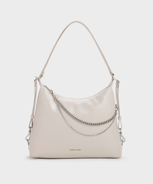 CHARLES & KEITH(チャールズ & キース)の「Atwood アトウッド チェーンホーボーバッグ(ショルダーバッグ・レディース・サンドグレー/スミクロ・L)」の9枚目の写真