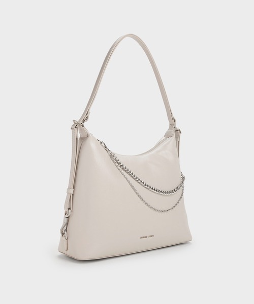CHARLES & KEITH(チャールズ & キース)の「Atwood アトウッド チェーンホーボーバッグ(ショルダーバッグ・レディース・サンドグレー/スミクロ・L)」の8枚目の写真