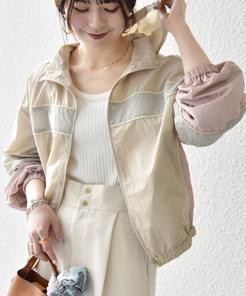 SHIPS any:〈洗濯機可能〉ナイロン スタンドカラー 配色 ジップ