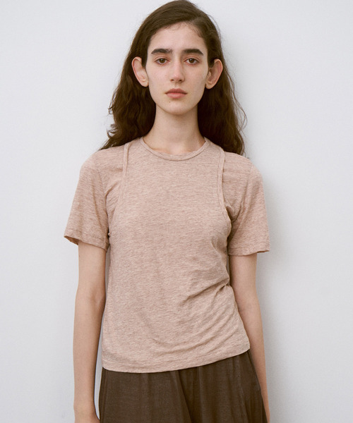 UNFIL(アンフィル)の「UNFIL アンフィル / fine slub yarn layered top ファインスラブヤーンレイヤードトップス / WXSP-UW141(Tシャツ/カットソー・レディース・ライトグレー/コバルトブルー/キャメル・1)」の1枚目の写真