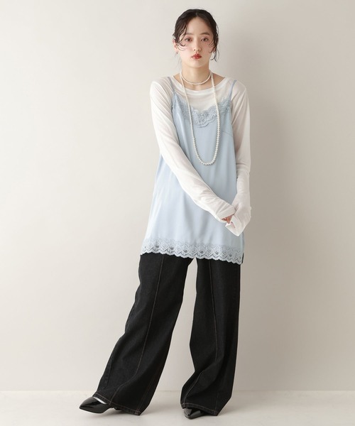 RAGEBLUE(レイジブルー)の「ランジェリーキャミワンピース(キャミソール・レディース・ブラック/ブルー/オフホワイト・FREE)」の6枚目の写真