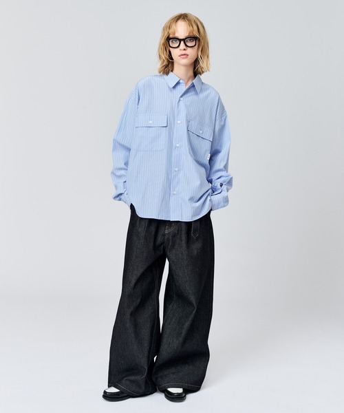 WETTEMPT（ウィテンプト）の「DOUBLE POCKET STRIPE SHIRT / ダブルポケットストライプシャツ（シャツ/ブラウス・メンズ・サックスブルー/ブルー・SMALL/MEDIUM/LARGE）」の6枚目の写真