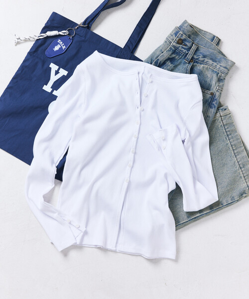 FREAK'S STORE(フリークスストア)の「コットンモダール リブカーディガン(Tシャツ/カットソー・レディース・ホワイト/レッド/その他13/ブラック・フリ-)」の1枚目の写真