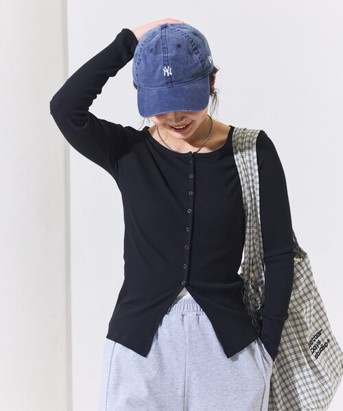 FREAK'S STORE(フリークスストア)の「コットンモダール リブカーディガン(Tシャツ/カットソー・レディース・ホワイト/レッド/その他13/ブラック・フリ-)」の2枚目の写真