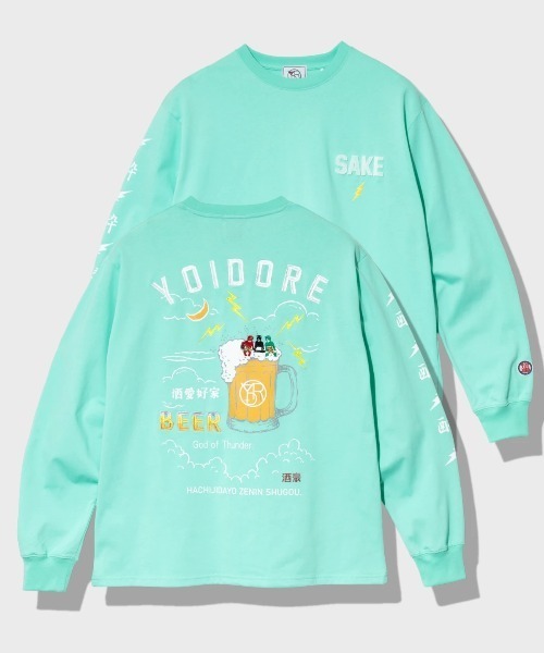 go slow caravan(ゴースローキャラバン)の「YOIDORE/酔いどれ KAMINARISAMA ロンTEE(Tシャツ/カットソー・メンズ・ホワイト/ライトグリーン・MEDIUM/LARGE/X-LARGE)」の1枚目の写真