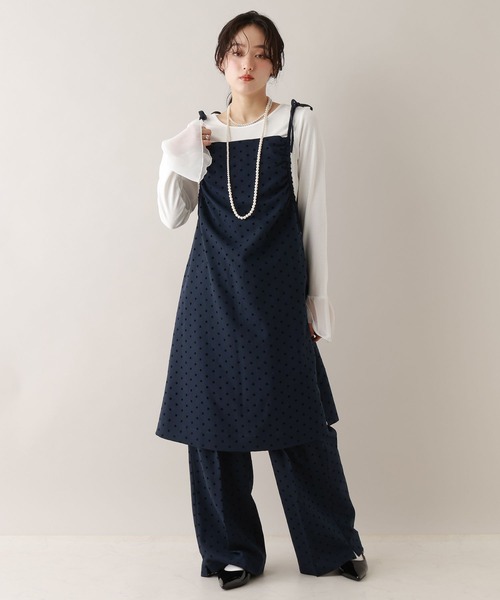 RAGEBLUE(レイジブルー)の「ギャザードットキャミワンピース/セットアップ対応(ワンピース・レディース・ブラック/ネイビー・FREE)」の2枚目の写真