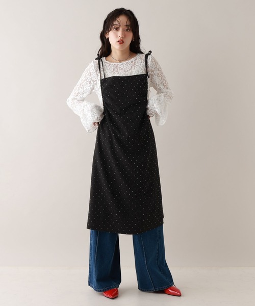 RAGEBLUE(レイジブルー)の「ギャザードットキャミワンピース/セットアップ対応(ワンピース・レディース・ブラック/ネイビー・FREE)」の1枚目の写真