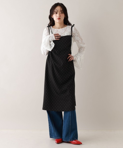 RAGEBLUE(レイジブルー)の「ギャザードットキャミワンピース/セットアップ対応(ワンピース・レディース・ブラック/ネイビー・FREE)」の4枚目の写真