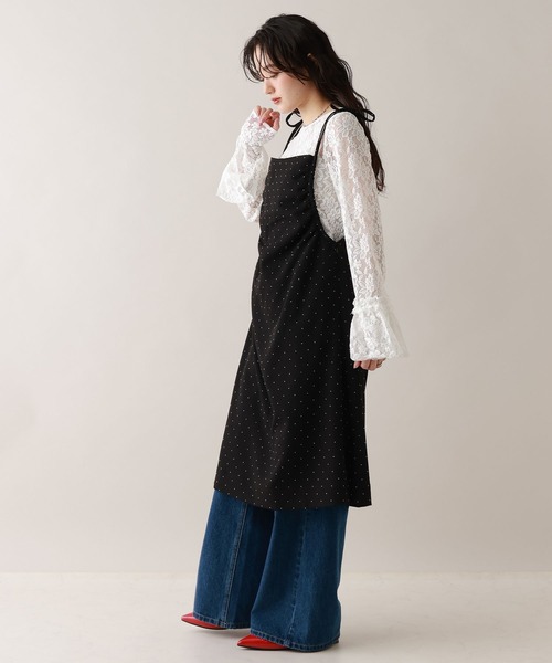 RAGEBLUE(レイジブルー)の「ギャザードットキャミワンピース/セットアップ対応(ワンピース・レディース・ブラック/ネイビー・FREE)」の5枚目の写真