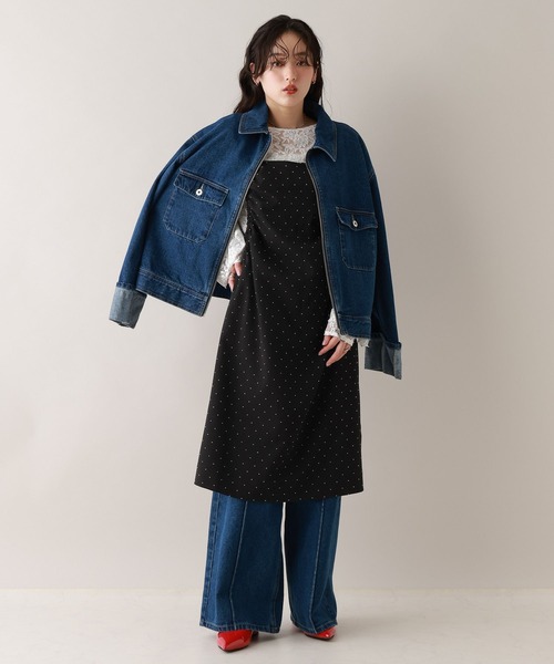 RAGEBLUE(レイジブルー)の「ギャザードットキャミワンピース/セットアップ対応(ワンピース・レディース・ブラック/ネイビー・FREE)」の6枚目の写真