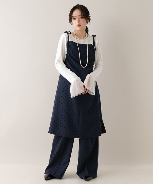 RAGEBLUE(レイジブルー)の「ギャザードットキャミワンピース/セットアップ対応(ワンピース・レディース・ブラック/ネイビー・FREE)」の7枚目の写真