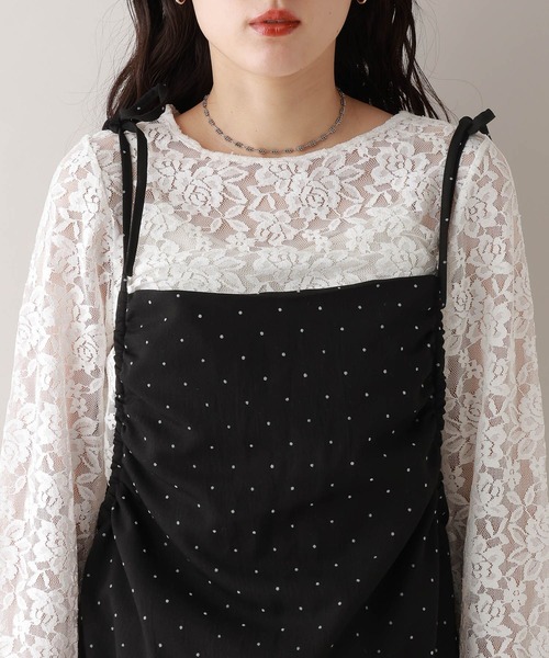 RAGEBLUE(レイジブルー)の「ギャザードットキャミワンピース/セットアップ対応(ワンピース・レディース・ブラック/ネイビー・FREE)」の11枚目の写真