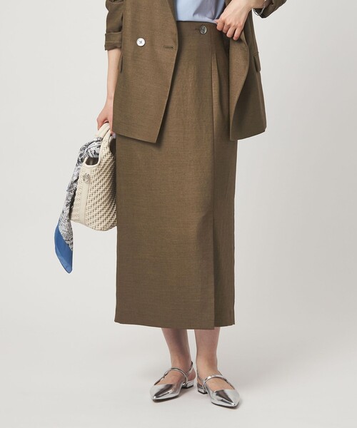 green label relaxing（グリーンレーベルリラクシング）の「［size SHORTあり］リネンライク スリット タイト スカート（スカート・レディース・ナチュラル/ブラウン/ネイビー・SHORT/36/38/40）」の6枚目の写真