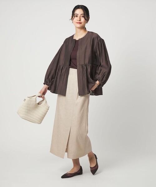 green label relaxing（グリーンレーベルリラクシング）の「［size SHORTあり］リネンライク スリット タイト スカート（スカート・レディース・ナチュラル/ブラウン/ネイビー・SHORT/36/38/40）」の4枚目の写真