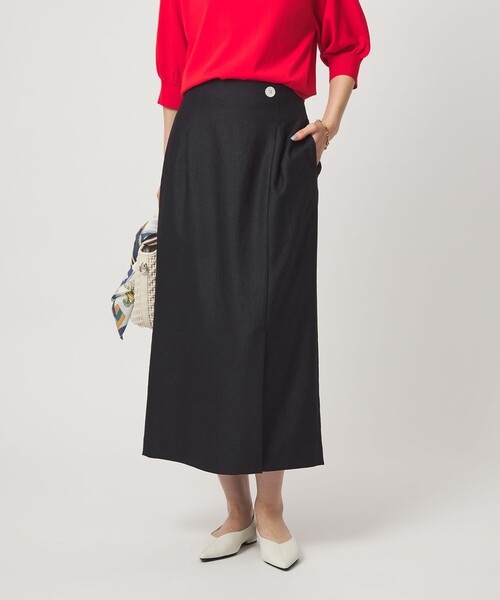 green label relaxing（グリーンレーベルリラクシング）の「［size SHORTあり］リネンライク スリット タイト スカート（スカート・レディース・ナチュラル/ブラウン/ネイビー・SHORT/36/38/40）」の5枚目の写真