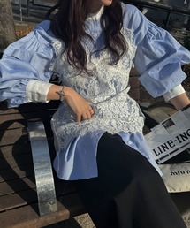 ウィルフリー willfully ブラウス ブルー ストライプ 新品 WILLFULLY（ウィルフリー）の「stripe balloon sleeve cleric BL