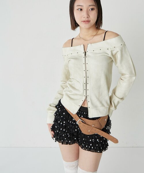 WHO'S WHO gallery（フーズフーギャラリー）の「フロントジップスタッズオフショル（Tシャツ/カットソー・レディース・アイボリー/カーキ/チャコールグレー・FREE）」の9枚目の写真