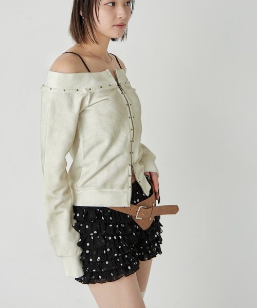 WHO'S WHO gallery（フーズフーギャラリー）の「フロントジップスタッズオフショル（Tシャツ/カットソー・レディース・アイボリー/カーキ/チャコールグレー・FREE）」の10枚目の写真