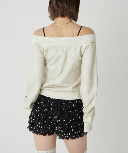 WHO'S WHO gallery（フーズフーギャラリー）の「フロントジップスタッズオフショル（Tシャツ/カットソー・レディース・アイボリー/カーキ/チャコールグレー・FREE）」の12枚目の写真