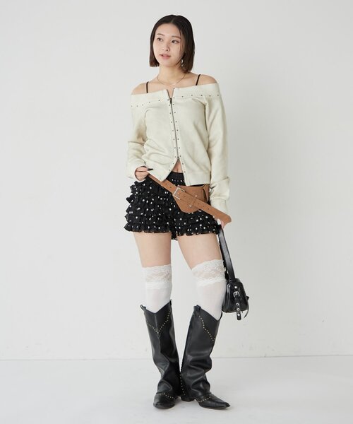 WHO'S WHO gallery（フーズフーギャラリー）の「フロントジップスタッズオフショル（Tシャツ/カットソー・レディース・アイボリー/カーキ/チャコールグレー・FREE）」の13枚目の写真