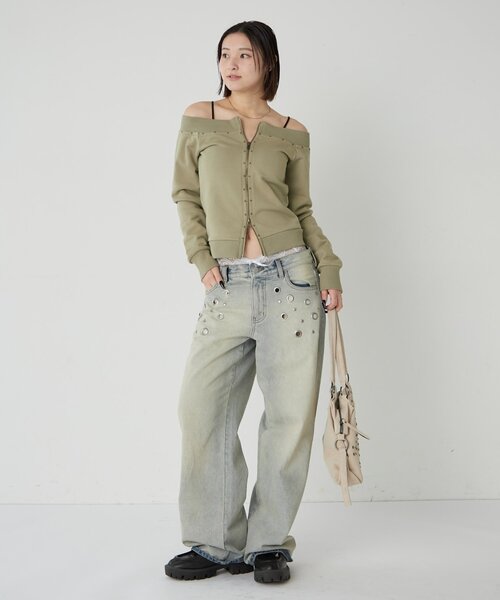 WHO'S WHO gallery（フーズフーギャラリー）の「フロントジップスタッズオフショル（Tシャツ/カットソー・レディース・アイボリー/カーキ/チャコールグレー・FREE）」の17枚目の写真