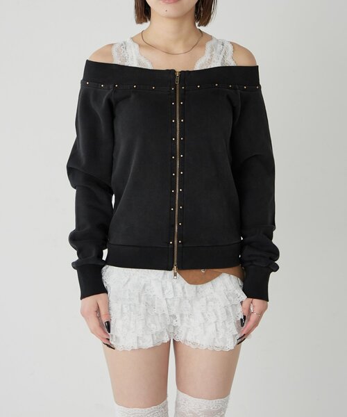 WHO'S WHO gallery（フーズフーギャラリー）の「フロントジップスタッズオフショル（Tシャツ/カットソー・レディース・アイボリー/カーキ/チャコールグレー・FREE）」の18枚目の写真