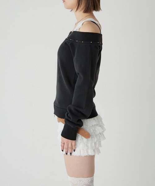 WHO'S WHO gallery（フーズフーギャラリー）の「フロントジップスタッズオフショル（Tシャツ/カットソー・レディース・アイボリー/カーキ/チャコールグレー・FREE）」の19枚目の写真