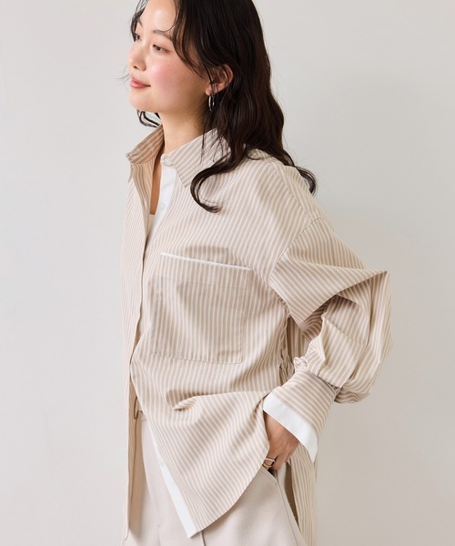 VIS（ビス）の「ウエストリボンシャツ/イージーケア・WEB限定カラー（シャツ/ブラウス・レディース・ホワイト/ベージュ/ブルー/サックスブルー/ピンク・FREE）」の3枚目の写真