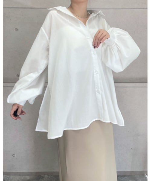 amini(アミニ)の「ボリュームタックスリーブシャツ(Tシャツ/カットソー・レディース・サックスブルー/ブラック/オフホワイト・MEDIUM)」の1枚目の写真