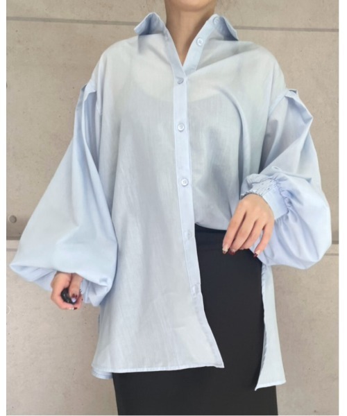 amini(アミニ)の「ボリュームタックスリーブシャツ(Tシャツ/カットソー・レディース・サックスブルー/ブラック/オフホワイト・MEDIUM)」の3枚目の写真