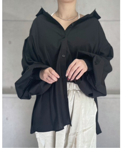 amini(アミニ)の「ボリュームタックスリーブシャツ(Tシャツ/カットソー・レディース・サックスブルー/ブラック/オフホワイト・MEDIUM)」の2枚目の写真