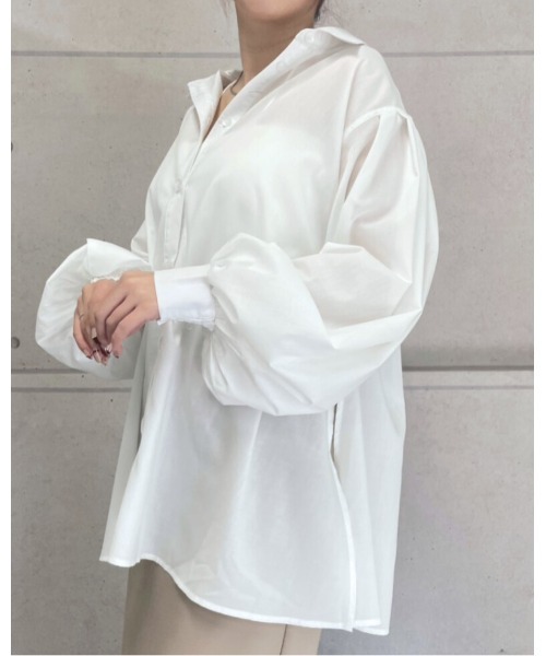 amini(アミニ)の「ボリュームタックスリーブシャツ(Tシャツ/カットソー・レディース・サックスブルー/ブラック/オフホワイト・MEDIUM)」の4枚目の写真